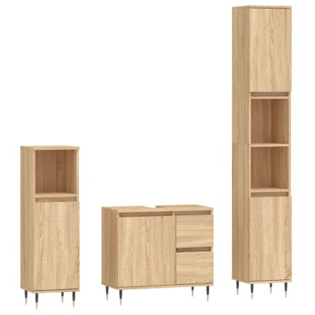 vidaXL Set de muebles de baño 3 pzas madera contrachapada roble Sonoma