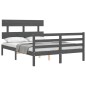 vidaXL Estructura cama de matrimonio con cabecero madera maciza gris