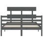 vidaXL Estructura cama de matrimonio con cabecero madera maciza gris