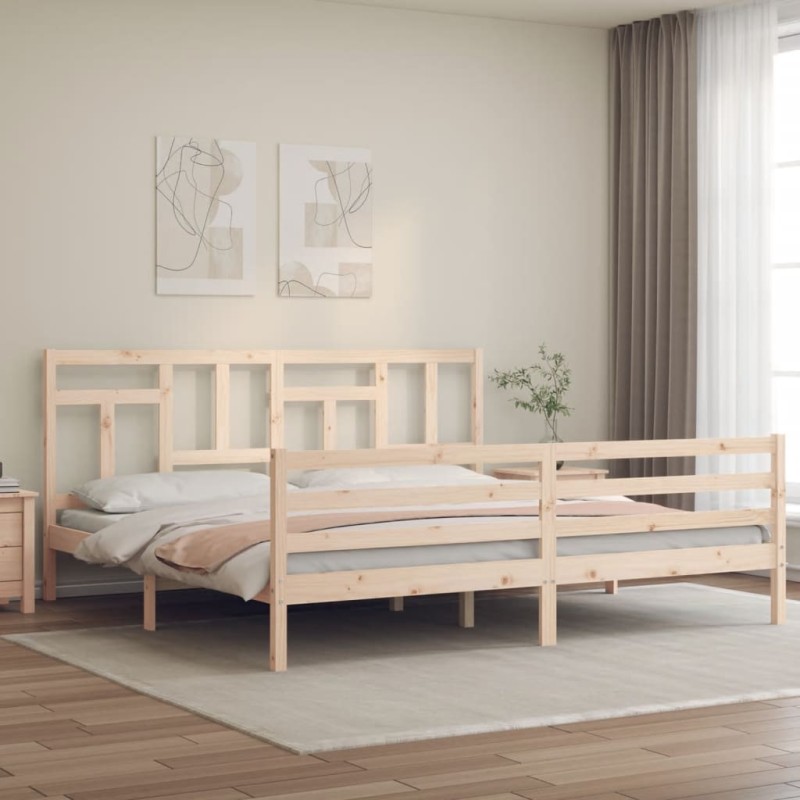 vidaXL Estructura de cama de matrimonio con cabecero madera maciza