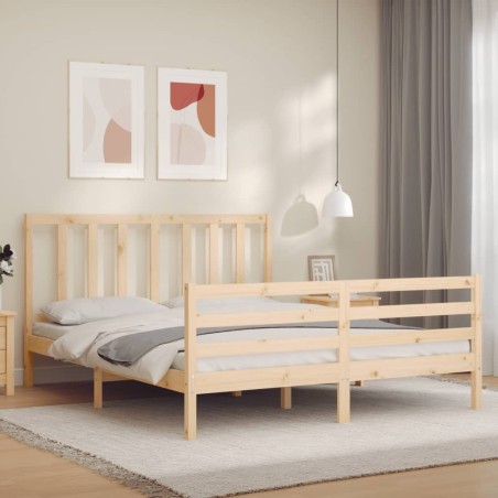vidaXL Estructura de cama de matrimonio con cabecero madera maciza