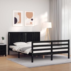 vidaXL Estructura de cama con cabecero madera maciza negro 160x200 cm
