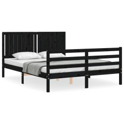 vidaXL Estructura de cama con cabecero madera maciza negro 160x200 cm