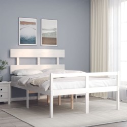 vidaXL Cama para personas mayores con cabecero madera maciza blanco