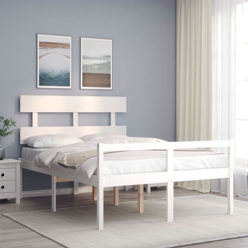 vidaXL Cama para personas mayores con cabecero madera maciza blanco vidaXL Cama para personas mayores con cabecero madera maciza blanco