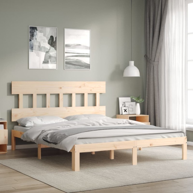 vidaXL Estructura de cama de matrimonio con cabecero madera maciza vidaXL Estructura de cama de matrimonio con cabecero madera maciza