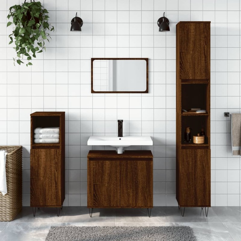 vidaXL Set de muebles baño 3 pzas madera contrachapada roble marrón vidaXL Set de muebles baño 3 pzas madera contrachapada roble marrón