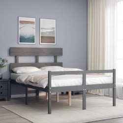 vidaXL Cama personas mayores cabecero madera maciza gris 140x190 cm