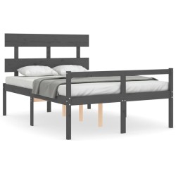 vidaXL Cama personas mayores cabecero madera maciza gris 140x190 cm