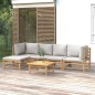 vidaXL Set de muebles de jardín 6 piezas bambú con cojines gris claro vidaXL Set de muebles de jardín 6 piezas bambú con cojines gris claro