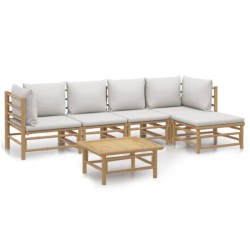 vidaXL Set de muebles de jardín 6 piezas bambú con cojines gris claro