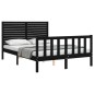 vidaXL Estructura cama de matrimonio con cabecero madera maciza negro vidaXL Estructura cama de matrimonio con cabecero madera maciza negro