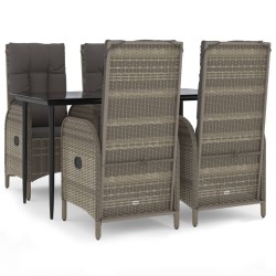 vidaXL Set comedor jardín 5 pzas y cojines ratán sintético negro gris