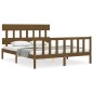 vidaXL Estructura de cama matrimonio con cabecero madera marrón miel vidaXL Estructura de cama matrimonio con cabecero madera marrón miel