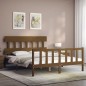 vidaXL Estructura de cama matrimonio con cabecero madera marrón miel vidaXL Estructura de cama matrimonio con cabecero madera marrón miel