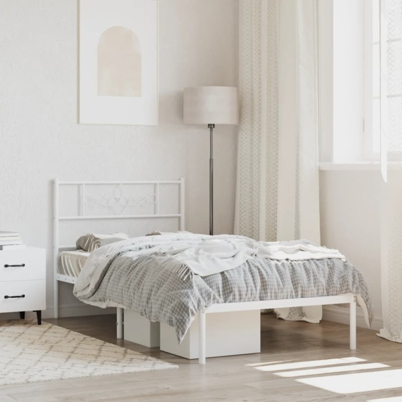 vidaXL Estructura de cama de metal con cabecero blanco 75x190 cm vidaXL Estructura de cama de metal con cabecero blanco 75x190 cm