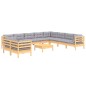 vidaXL Juego de muebles de jardín 11 pzas y cojines madera maciza pino vidaXL Juego de muebles de jardín 11 pzas y cojines madera maciza pino
