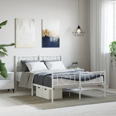 vidaXL Estructura cama metal cabecero y pie de cama blanco 140x190 cm