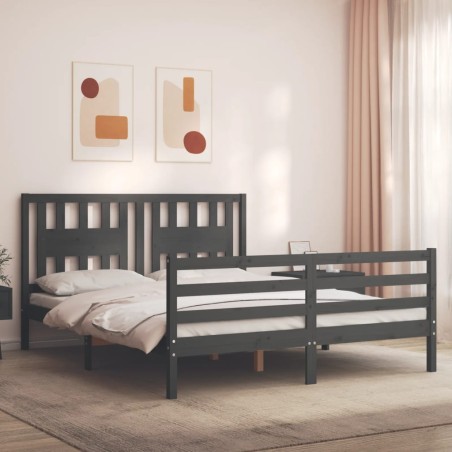 vidaXL Estructura de cama con cabecero madera maciza gris 160x200 cm