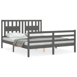 vidaXL Estructura de cama con cabecero madera maciza gris 160x200 cm