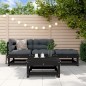 vidaXL Juego de muebles de jardín 4 pzas y cojines madera maciza negro vidaXL Juego de muebles de jardín 4 pzas y cojines madera maciza negro