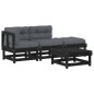 vidaXL Juego de muebles de jardín 4 pzas y cojines madera maciza negro vidaXL Juego de muebles de jardín 4 pzas y cojines madera maciza negro