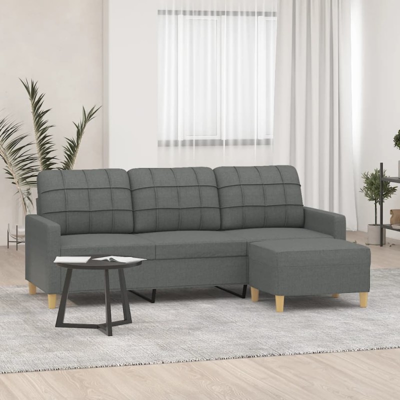 vidaXL Sofá de 3 plazas con taburete de tela gris oscuro 180 cm vidaXL Sofá de 3 plazas con taburete de tela gris oscuro 180 cm