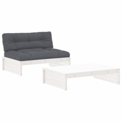 vidaXL Juego de muebles jardín 2 piezas y cojines madera maciza blanco