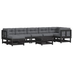 vidaXL Juego de muebles de jardín 8 pzas y cojines madera maciza negro