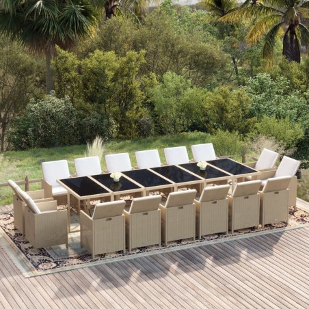 vidaXL Juego comedor jardín 17 pzas con cojines ratán sintético beige