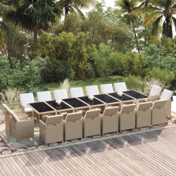 vidaXL Juego comedor jardín 19 pzas con cojines ratán sintético beige