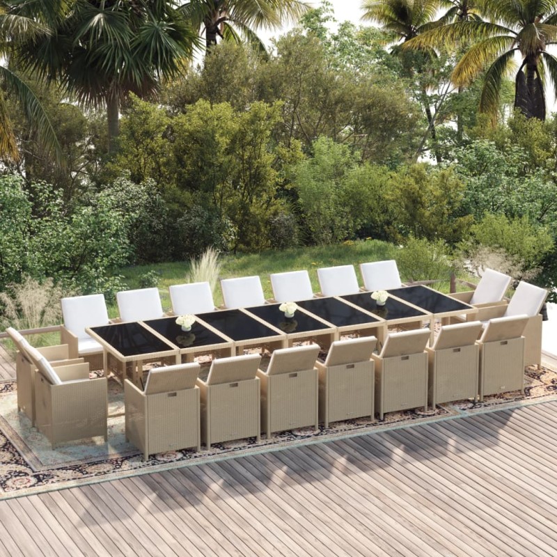 vidaXL Juego comedor jardín 19 pzas con cojines ratán sintético beige