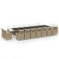 vidaXL Juego comedor jardín 19 pzas con cojines ratán sintético beige