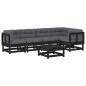 vidaXL Juego de muebles de jardín 6 pzas y cojines madera maciza negro vidaXL Juego de muebles de jardín 6 pzas y cojines madera maciza negro