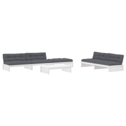 vidaXL Juego de muebles jardín 6 piezas y cojines madera maciza blanco