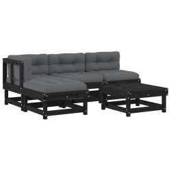 vidaXL Juego de muebles de jardín 5 pzas y cojines madera maciza negro