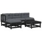 vidaXL Juego de muebles de jardín 5 pzas y cojines madera maciza negro vidaXL Juego de muebles de jardín 5 pzas y cojines madera maciza negro