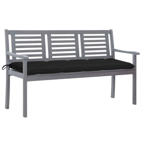 vidaXL Banco de jardín 3 plazas madera eucalipto gris y cojín 150 cm