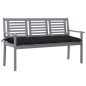 vidaXL Banco de jardín 3 plazas madera eucalipto gris y cojín 150 cm