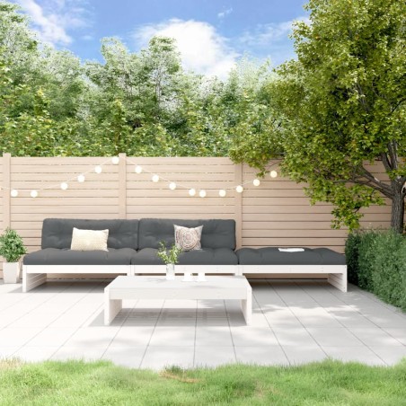 vidaXL Juego de muebles jardín 4 piezas y cojines madera maciza blanco
