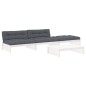 vidaXL Juego de muebles jardín 4 piezas y cojines madera maciza blanco vidaXL Juego de muebles jardín 4 piezas y cojines madera maciza blanco