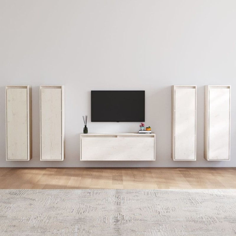 vidaXL Muebles para TV 5 piezas madera maciza de pino blanco vidaXL Muebles para TV 5 piezas madera maciza de pino blanco