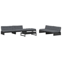 vidaXL Juego de muebles de jardín 6 pzas y cojines madera maciza negro