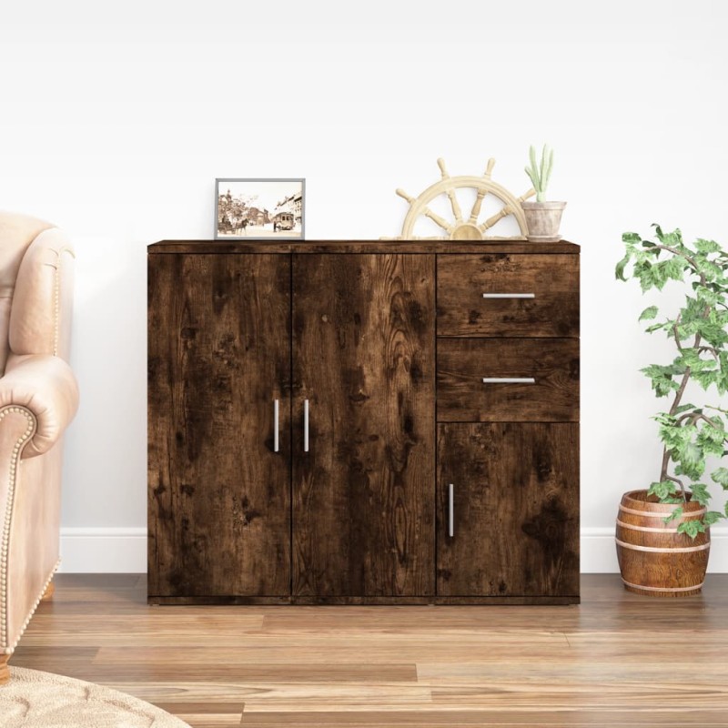vidaXL Aparador madera contrachapada roble ahumado 91x29,5x75 cm vidaXL Aparador madera contrachapada roble ahumado 91x29,5x75 cm