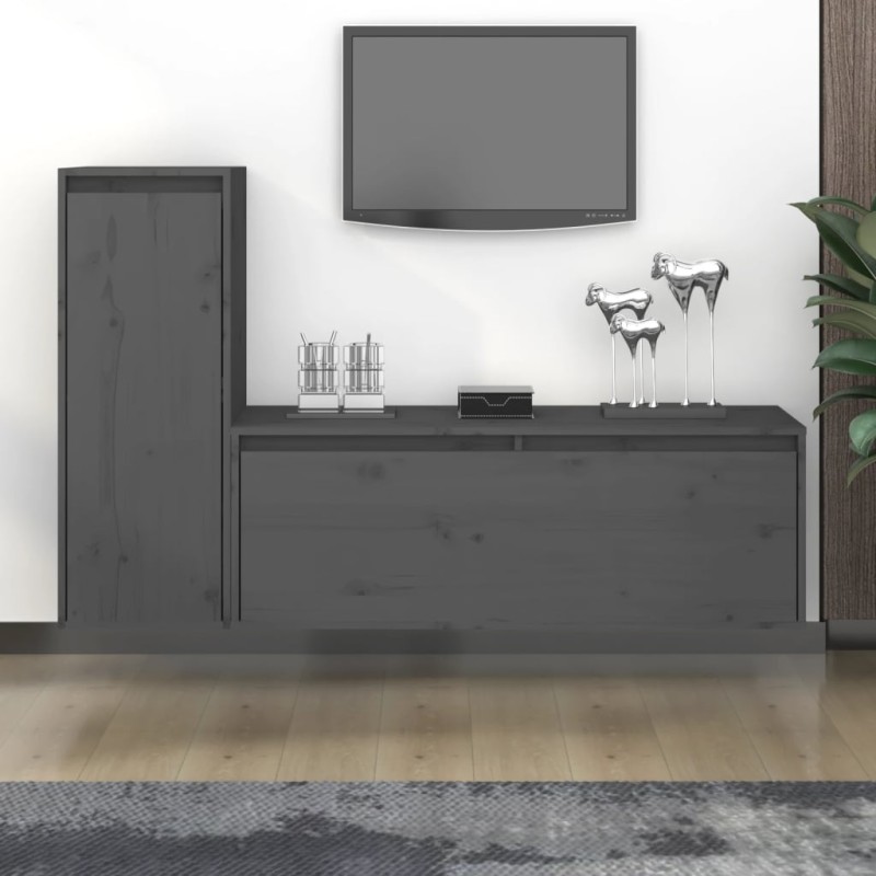 vidaXL Muebles para TV 2 piezas madera maciza de pino gris vidaXL Muebles para TV 2 piezas madera maciza de pino gris