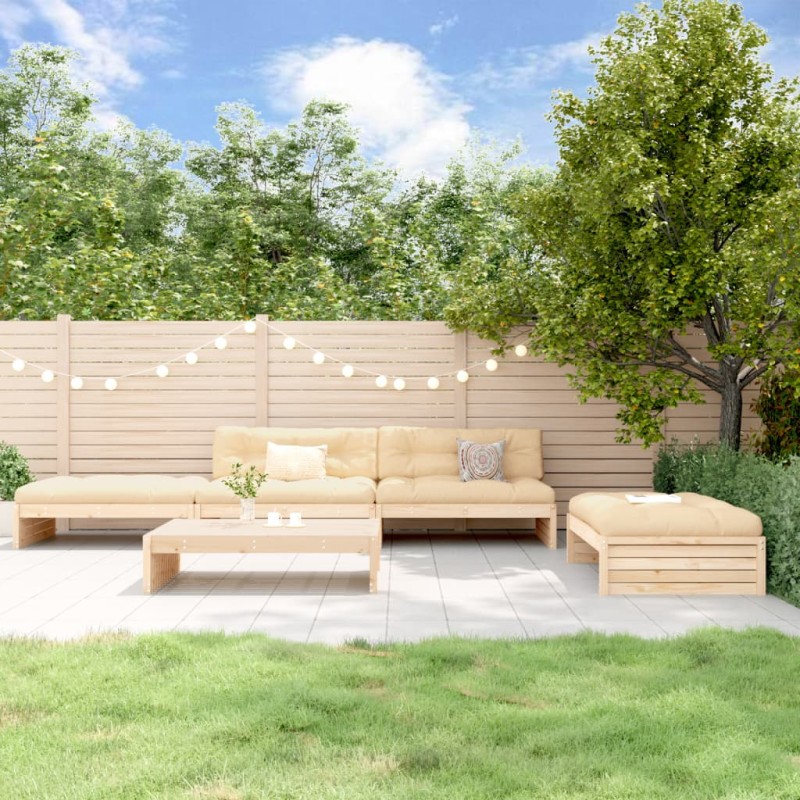vidaXL Juego de muebles de jardín 5 piezas y cojines madera maciza vidaXL Juego de muebles de jardín 5 piezas y cojines madera maciza