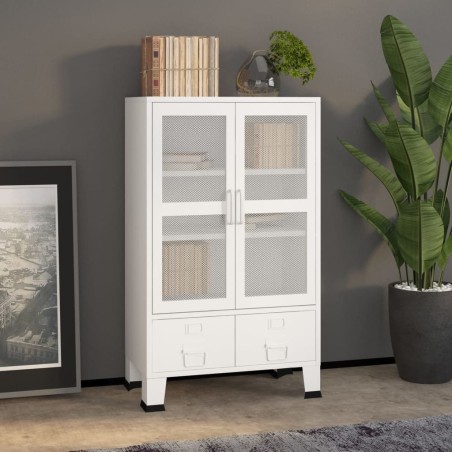 vidaXL Baúl de almacenaje industrial metal blanco 70x40x115 cm