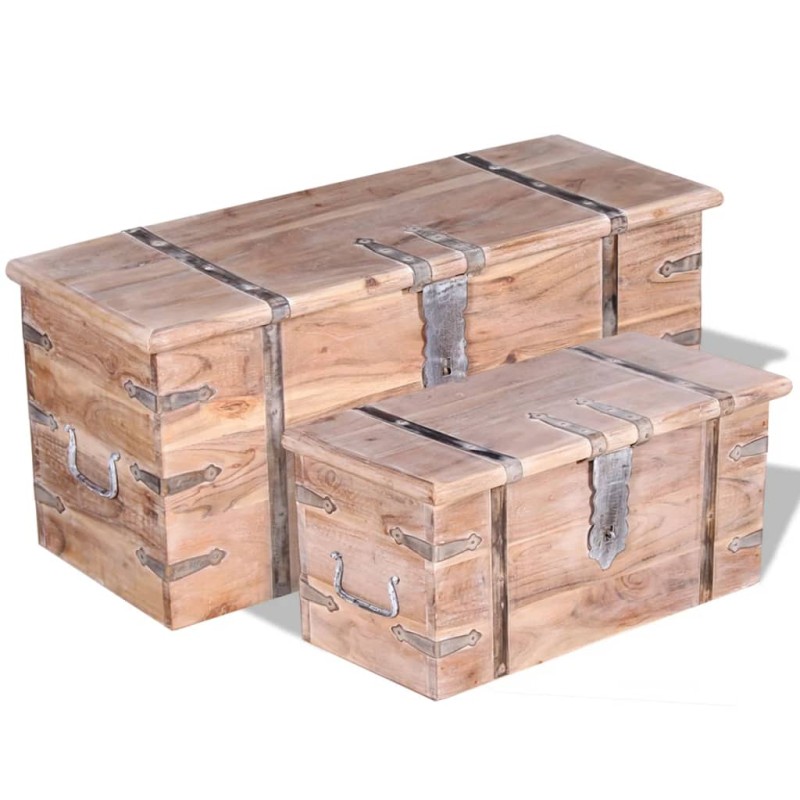 vidaXL Set de baúl de almacenamiento de madera de acacia 2 unidades vidaXL Set de baúl de almacenamiento de madera de acacia 2 unidades