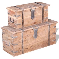 vidaXL Set de baúl de almacenamiento de madera de acacia 2 unidades