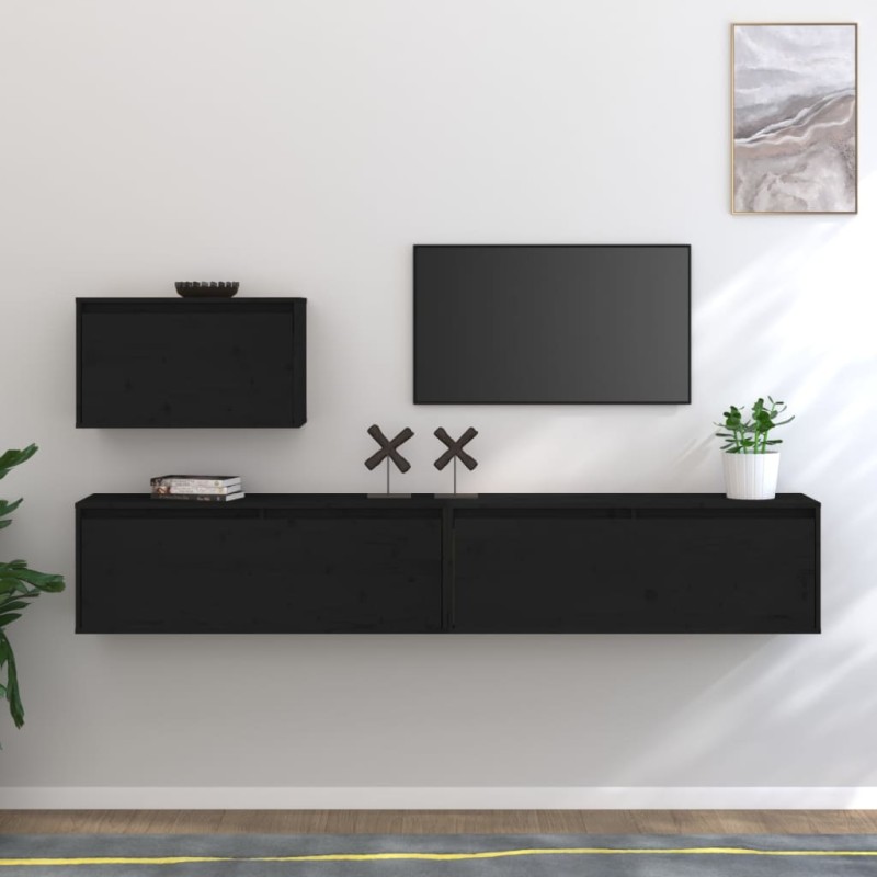 vidaXL Muebles para TV 3 piezas madera maciza de pino negro vidaXL Muebles para TV 3 piezas madera maciza de pino negro